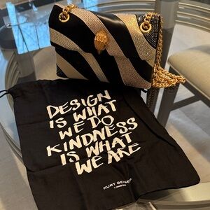 Kurt Geiger Black and Gold Striped Bag